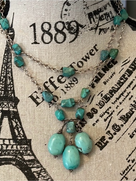 Artisan Jewelry - Artisan Organic Sterling Silver Turquoise 2 Strand Necklace